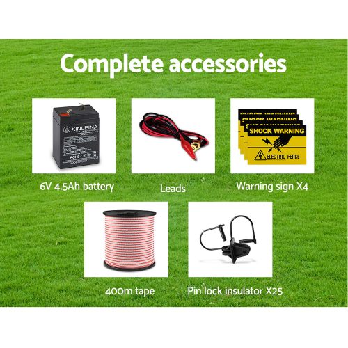 Solar Electric Fence Energiser Charger with Tape and 25pcs Insulators – 400M-5KM