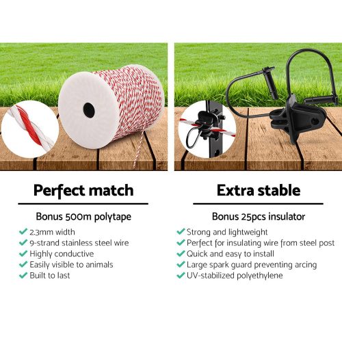 Solar Electric Fence Energiser Charger with Tape and 25pcs Insulators – 500M-3KM