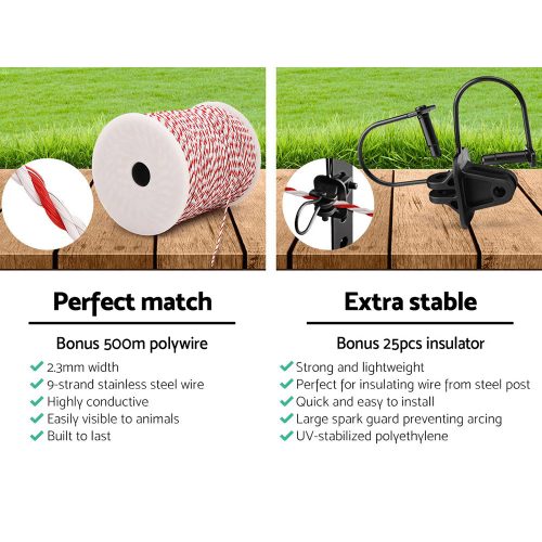 Solar Electric Fence Energiser Charger with Tape and 25pcs Insulators – 500M-5KM