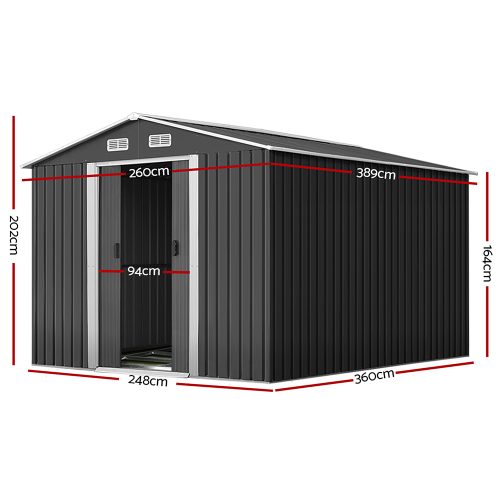 Garden Shed Outdoor Storage Sheds Workshop Metal Base Grey – 2.6×3.9×2 m, Without Base