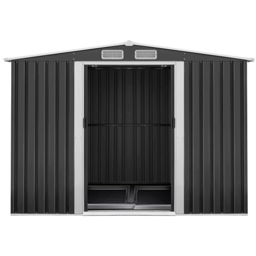 Garden Shed Outdoor Storage Sheds Workshop Metal Base Grey – 2.6×3.9×2 m, Without Base