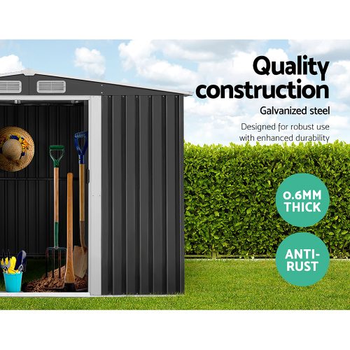Garden Shed Outdoor Storage Sheds Workshop Metal Base Grey – 2.6×3.9×2 m, Without Base
