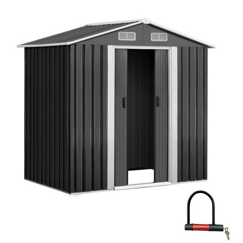 Garden Shed Outdoor Storage Sheds Workshop Metal Base Grey – 1.96×1.32×1.86 m, Without Base