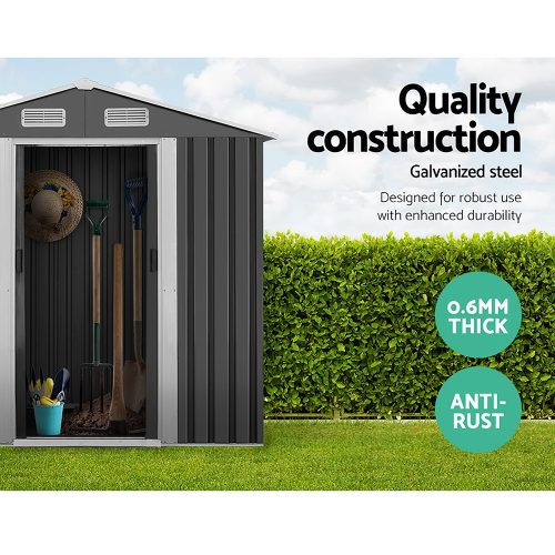 Garden Shed Outdoor Storage Sheds Workshop Metal Base Grey – 1.96×1.32×1.86 m, Without Base