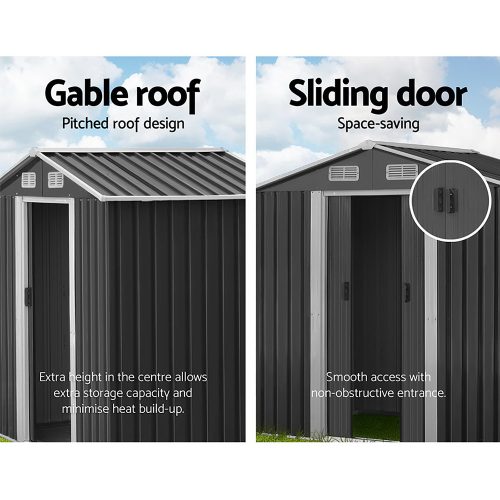 Garden Shed Outdoor Storage Sheds Workshop Metal Base Grey – 1.96×1.32×1.86 m, Without Base