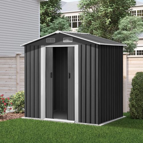 Garden Shed Outdoor Storage Sheds Workshop Metal Base Grey – 1.96×1.32×1.86 m, Without Base