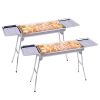 2X Skewers Grill with Side Tray Portable Stainless Steel Charcoal BBQ Outdoor 6-8 Persons