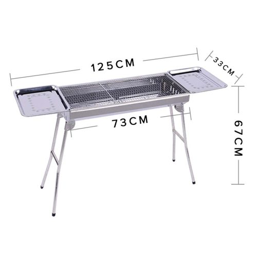 2X Skewers Grill with Side Tray Portable Stainless Steel Charcoal BBQ Outdoor 6-8 Persons