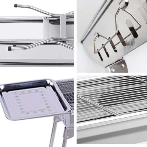 2X Skewers Grill with Side Tray Portable Stainless Steel Charcoal BBQ Outdoor 6-8 Persons