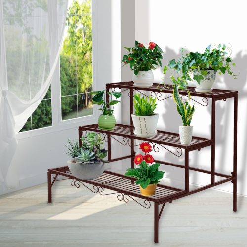 Plant Stand 3 Tier Rectangle Metal Flower Pot Planter Corner Shelf