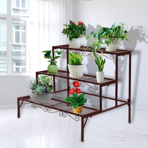 Plant Stand 3 Tier Rectangle Metal Flower Pot Planter Corner Shelf