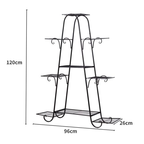 Outdoor Indoor Metal Plant Stand Flower Pots Rack Garden Corner Shelf – Black