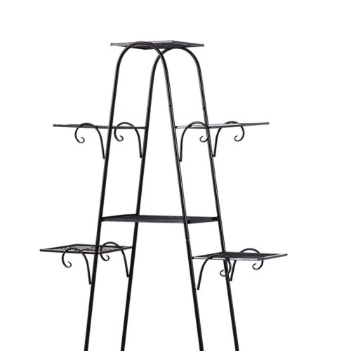 Outdoor Indoor Metal Plant Stand Flower Pots Rack Garden Corner Shelf – Black