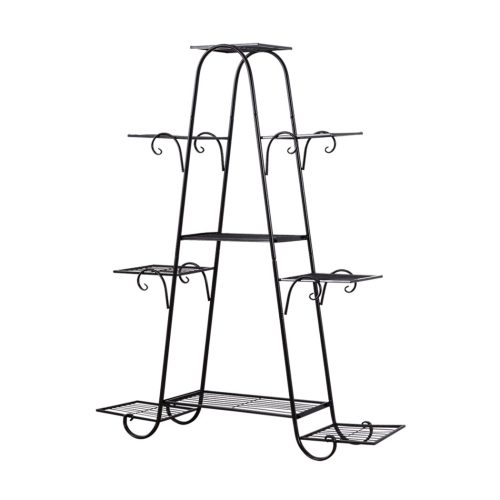 Outdoor Indoor Metal Plant Stand Flower Pots Rack Garden Corner Shelf – Black