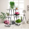 Outdoor Indoor Metal Plant Stand Flower Pots Rack Garden Corner Shelf – Black