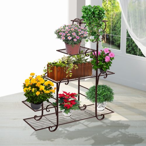 Outdoor Indoor Plant Stand Metal Flower Pot Garden Corner Shelf Stands – Bronze