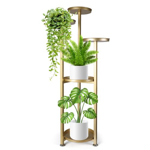 Plant Stand Outdoor Indoor Flower Pots Rack Garden Shelf – 28 x 28 x 120 cm, Gold