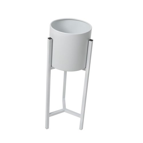Plant Stand Garden Planter Metal Flower Pot Rack Corner Shelving Indoor Outdoor – 21 x 21 x 60 cm, White