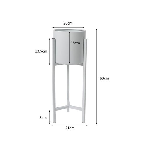 Plant Stand Garden Planter Metal Flower Pot Rack Corner Shelving Indoor Outdoor – 21 x 21 x 60 cm, White