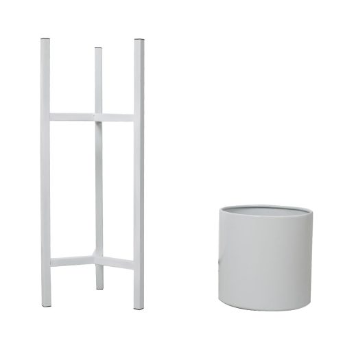 Plant Stand Garden Planter Metal Flower Pot Rack Corner Shelving Indoor Outdoor – 21 x 21 x 60 cm, White