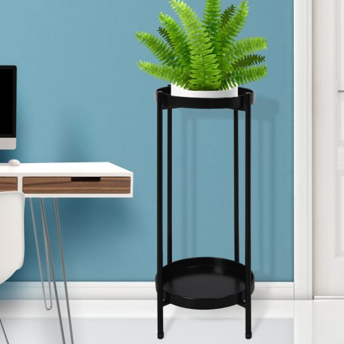 2 Tier Plant Stand Outdoor Indoor Metal Flower Pot Rack Garden Shelf – 30 x 30 x 80 cm, Black