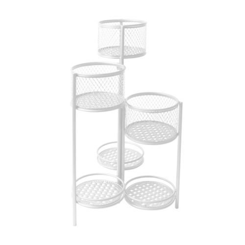 6 Tier Plant Stand Swivel Outdoor Indoor Metal Stands Flower Shelf Rack Garden – White