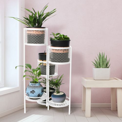 6 Tier Plant Stand Swivel Outdoor Indoor Metal Stands Flower Shelf Rack Garden – White