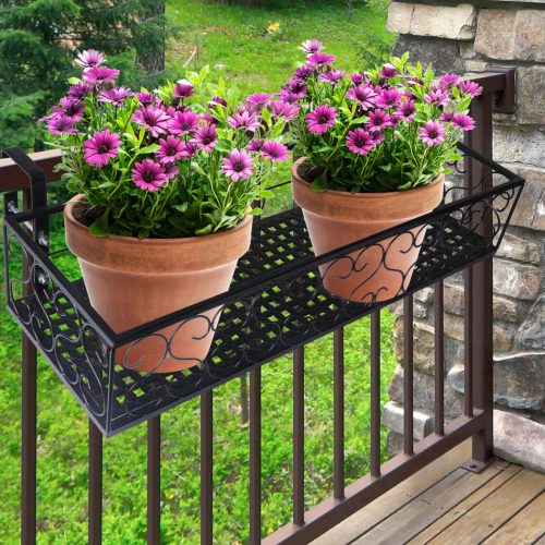 Plant Holder Plant Stand Hanging Flower Pot Basket Garden Wall Rack Shelf Rectangle – Black