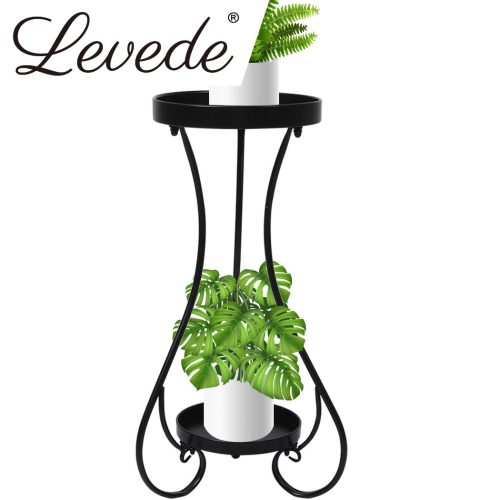 Plant Stand 2 Tiers Outdoor Indoor Metal Flower Pots Rack Garden Shelf – 30 x 30 x 70 cm, Black