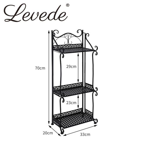 Plant Stand Outdoor Indoor Metal Flower Pots Rack Garden Shelf – 33 x 20 x 70 cm, Black