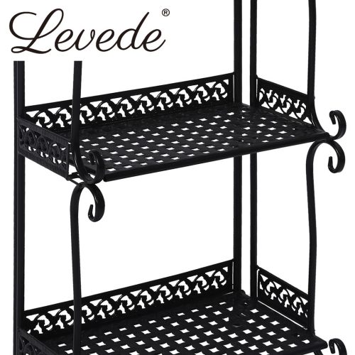 Plant Stand Outdoor Indoor Metal Flower Pots Rack Garden Shelf – 33 x 20 x 70 cm, Black