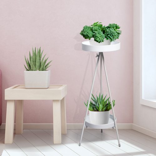 Plant Stand 2 Tiers Outdoor Indoor Metal Flower Pots Rack Garden – 30 x 30 x 77 cm, White