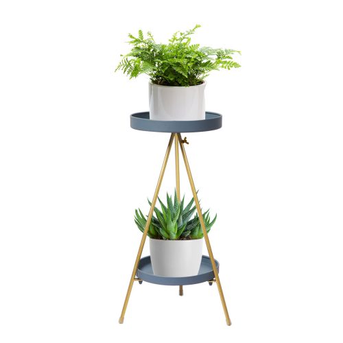 Plant Stand 2 Tiers Outdoor Indoor Metal Flower Pots Rack Garden – 25 x 25 x 55 cm, Grey