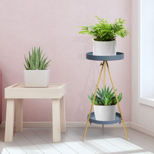 Plant Stand 2 Tiers Outdoor Indoor Metal Flower Pots Rack Garden – 25 x 25 x 55 cm, Grey