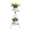 Plant Stand 2 Tiers Outdoor Indoor Metal Flower Pots Rack Garden – 25 x 25 x 55 cm, White