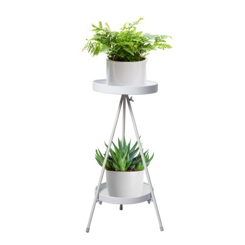 Plant Stand 2 Tiers Outdoor Indoor Metal Flower Pots Rack Garden – 25 x 25 x 55 cm, White