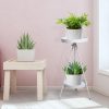 Plant Stand 2 Tiers Outdoor Indoor Metal Flower Pots Rack Garden – 25 x 25 x 55 cm, White