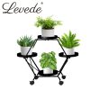 Plant Stand Metal Outdoor Indoor Garden Decor Flower Pot Rack Iron Wheels – Black