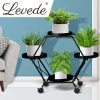 Plant Stand Metal Outdoor Indoor Garden Decor Flower Pot Rack Iron Wheels – Black