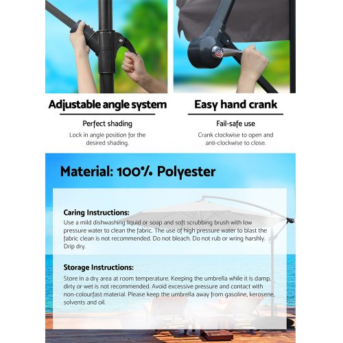 3M Cantilevered Outdoor Umbrella – Charcoal