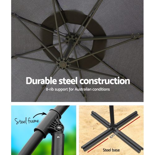 3M Cantilevered Outdoor Umbrella – Charcoal