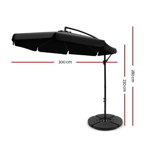 3M Umbrella with 48x48cm Base Outdoor Umbrellas Cantilever Sun Beach UV – Black