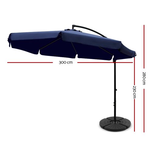 3M Umbrella with 48x48cm Base Outdoor Umbrellas Cantilever Sun Beach UV – Navy Blue