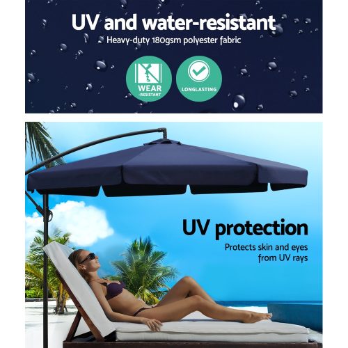 3M Umbrella with 48x48cm Base Outdoor Umbrellas Cantilever Sun Beach UV – Navy Blue