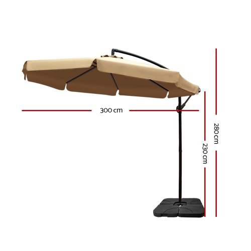 3M Umbrella with 50x50cm Base Outdoor Umbrellas Cantilever Patio Sun Beach UV