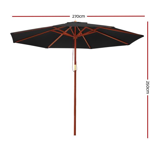 Outdoor Umbrella 2.7M Pole Cantilever Stand Garden Umbrellas Patio Black – Without Base