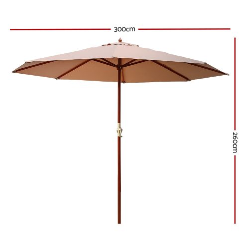 Outdoor Umbrella 3M Pole Cantilever Stand Garden Umbrellas Patio – Beige, Without Base