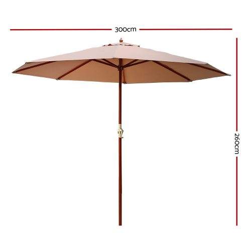 Outdoor Umbrella 3M Pole Cantilever Stand Garden Umbrellas Patio – Beige, Without Base
