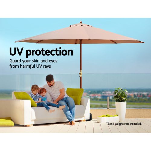 Outdoor Umbrella 3M Pole Cantilever Stand Garden Umbrellas Patio – Beige, Without Base
