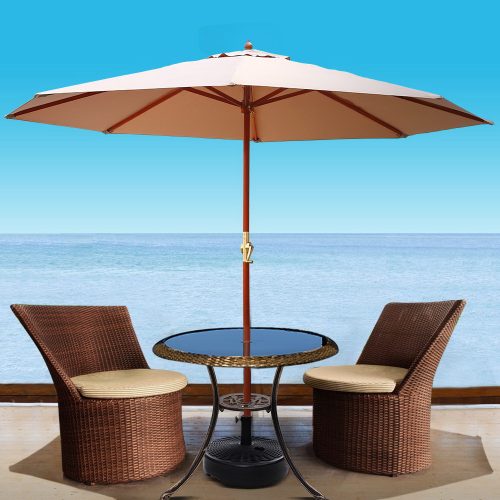 Outdoor Umbrella 3M Pole Cantilever Stand Garden Umbrellas Patio – Beige, Without Base